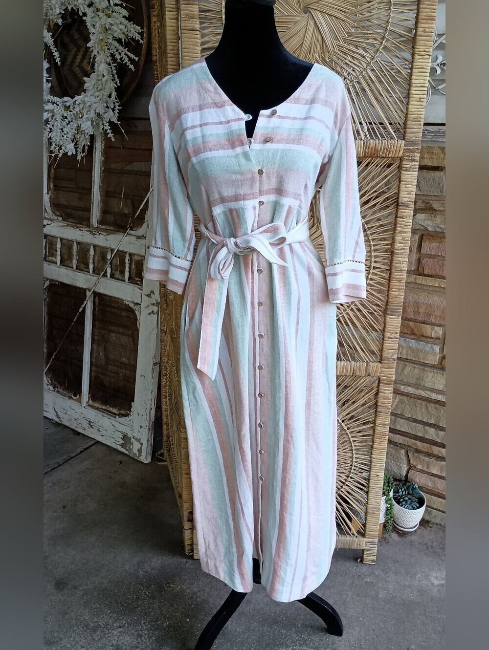 Soft Surroundings Pastel Stripe Button-Front Maxi Dress_PXS - Picture 2 of 12